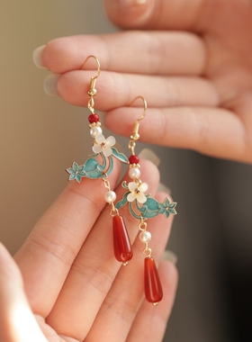 复古红色耳饰小众独特耳环古典新娘气质中式婚礼配旗袍结婚耳坠