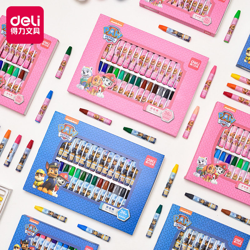 得力油画棒汪汪队立大功12色蜡笔油花棒可水洗儿童小学生画笔安全无毒套装幼儿园绘画笔彩色宝宝腊笔油彩画棒