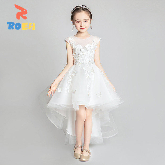 roeh儿童公主裙小女孩花童婚礼白色高端礼服蓬蓬纱女童洋气演出服