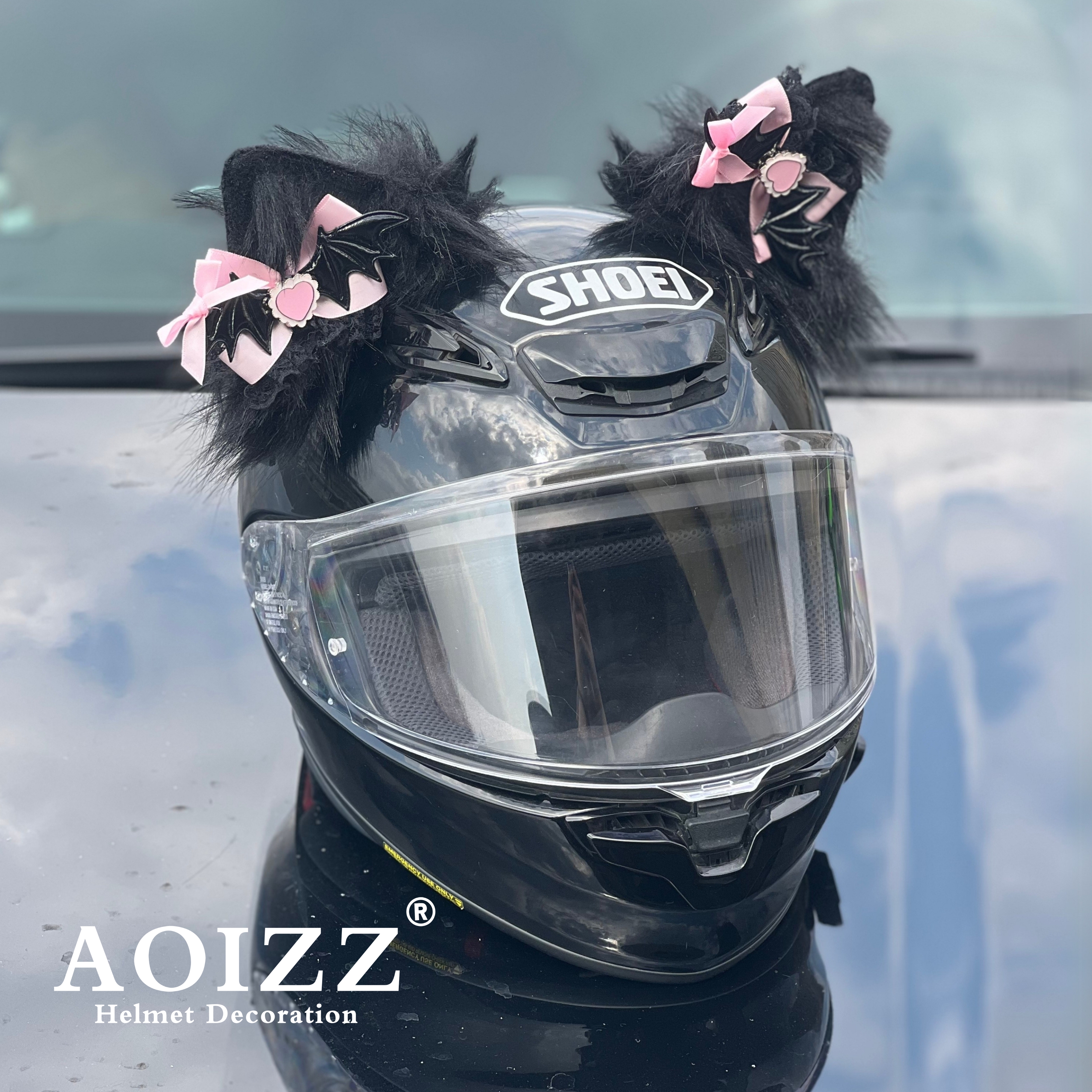 ◆AOIZZ◆摩托车头盔装饰猫耳朵个性男配件摩托车平衡车机车滑雪