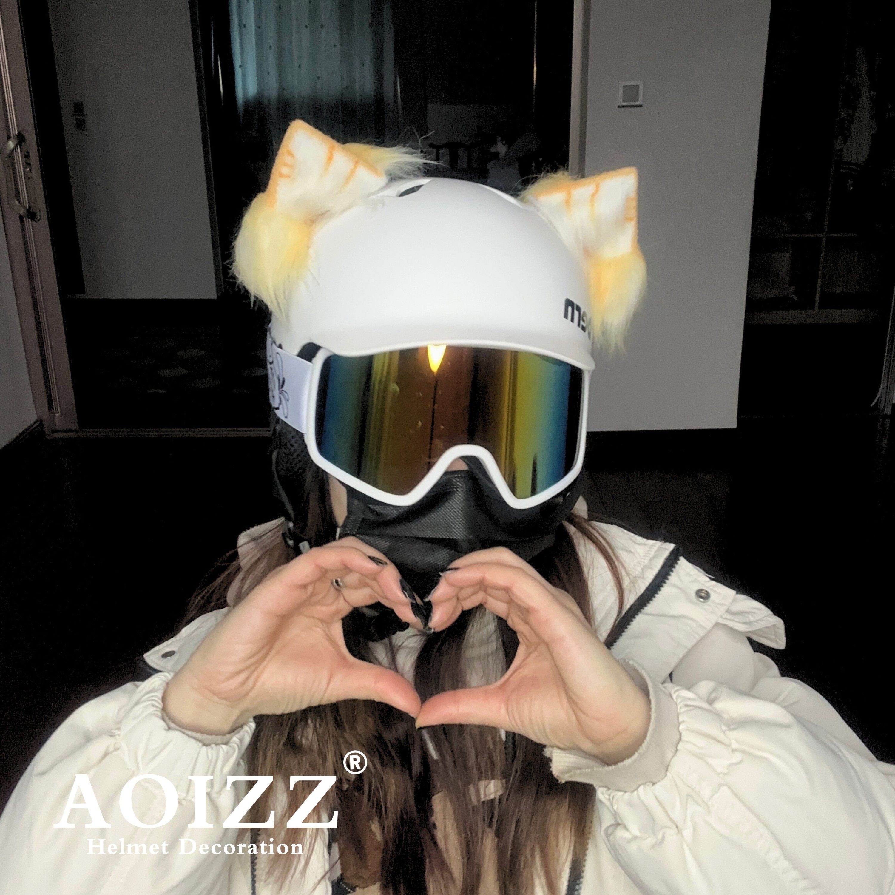 ◆AOIZZ◆ 头盔装饰可爱毛绒电动车摩托车平衡车滑雪头盔装饰耳朵