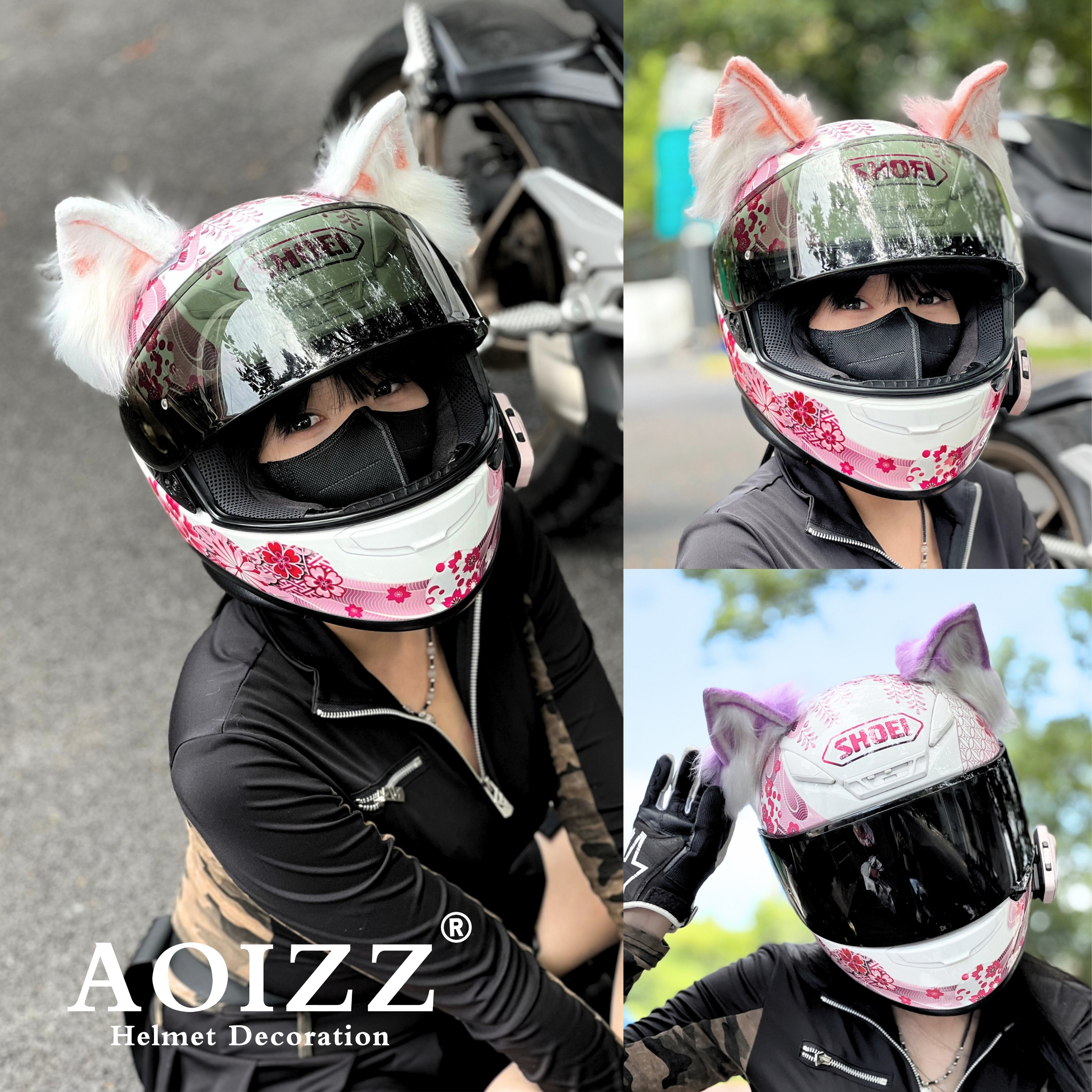 AOIZZ头盔装饰猫耳朵女男士配饰电动摩托平衡车滑雪头盔装饰耳朵