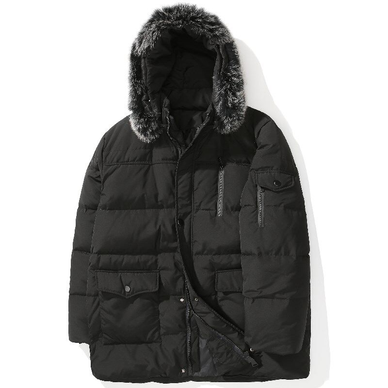 MENS BIG DETACHABLE HOOD FUR COLLAR PLUS FERTILIZER PLUS SPECIAL BODY MENS DOWN JACKET JACKET FAT CASUAL MID-LENGTH TO KEEP WARM