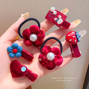 新年儿童汗毛夹不伤发宝宝可爱发夹女童小女孩珍珠公主扎头发发圈