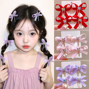 公主水钻流苏蝴蝶结发夹刘海侧边夹儿童可爱发卡女童发饰宝宝头饰