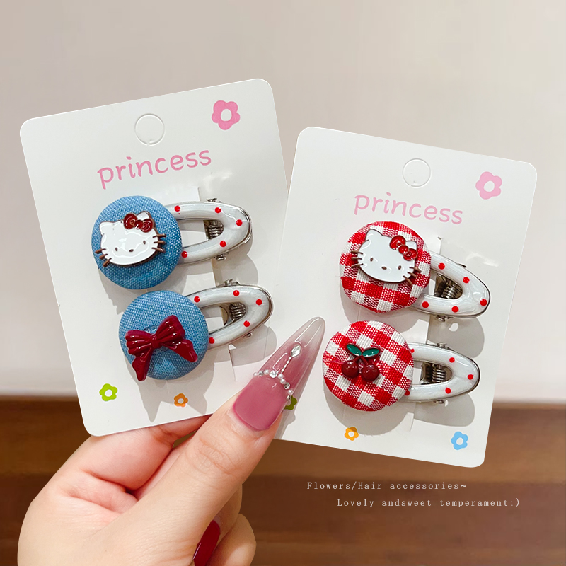 KT猫波点刘海侧边夹可爱鸭嘴夹BB夹儿童宝宝发夹头饰发卡女童发饰