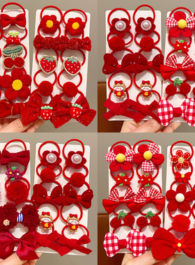 新年红色发圈头绳女童可爱樱桃皮筋发饰儿童过年拜年喜庆头饰女孩