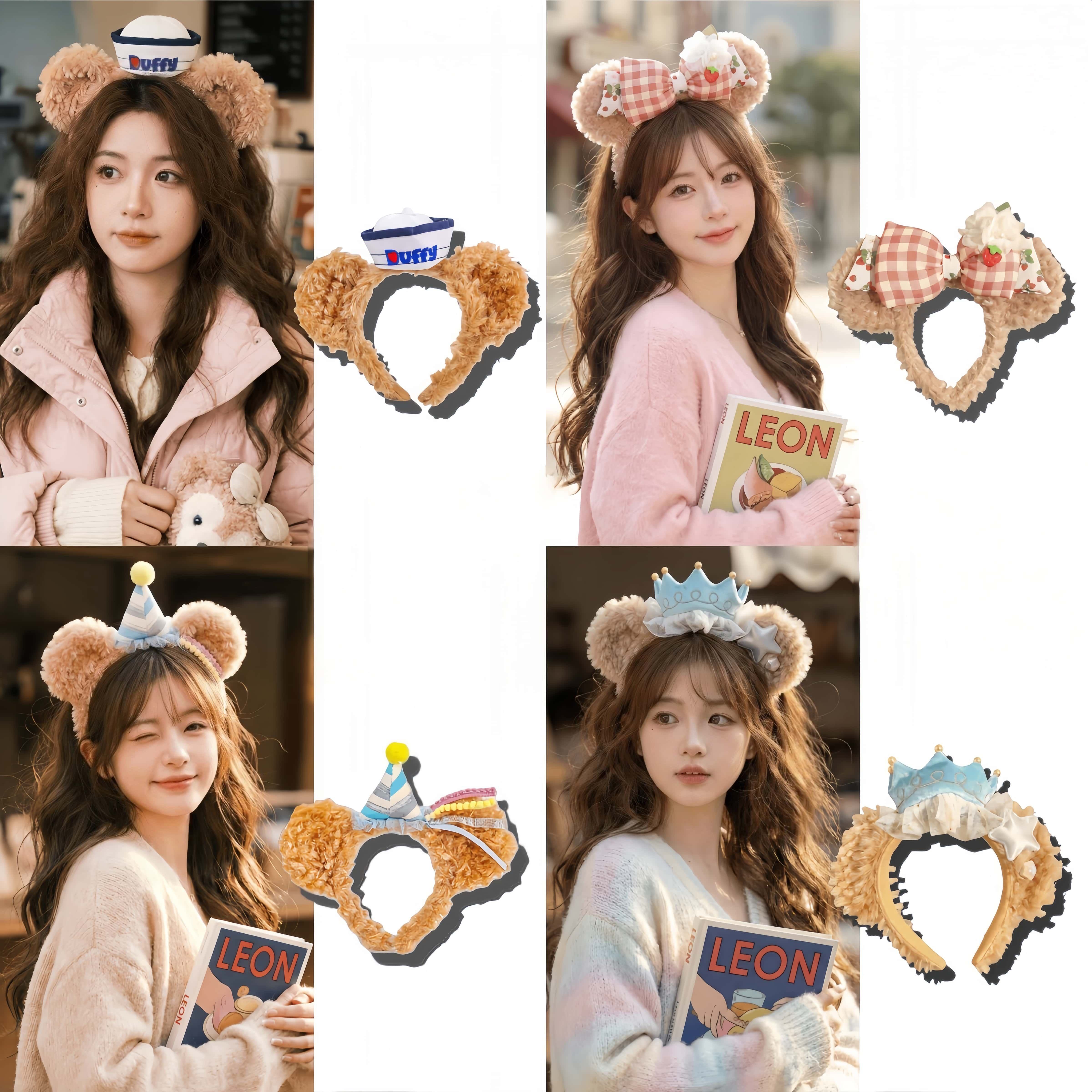 上海迪士尼头箍女孩游园拍照打卡装备达菲熊蝴蝶结发箍雪莉玫头饰