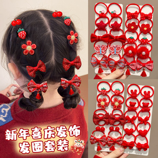 韩版儿童红色高弹力发绳小女孩新年头绳公主扎发不伤发橡皮筋发饰