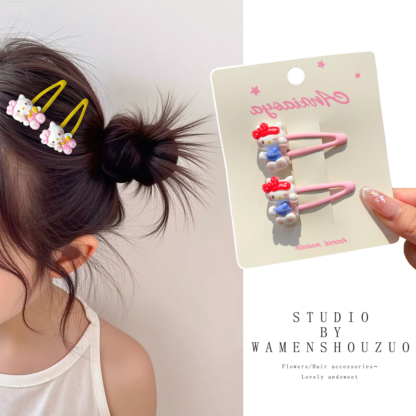 儿童KT猫卡通宝宝发夹可爱碎发刘海侧边夹女童前额头饰鸭嘴夹发饰