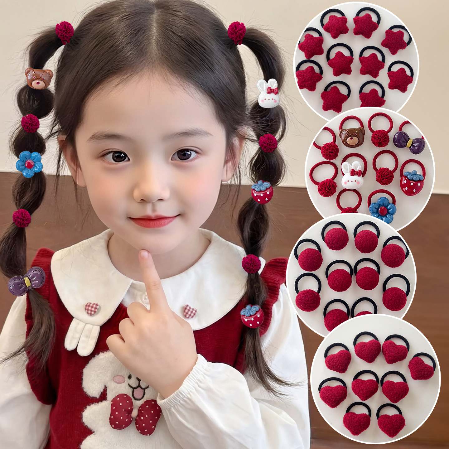 儿童新年红色拇指发圈女童宝宝可爱不伤发扎发小揪揪头绳过年发饰,童装/婴儿装/亲子装,发饰,淘宝优惠券,粉丝福利购,淘宝优惠卷