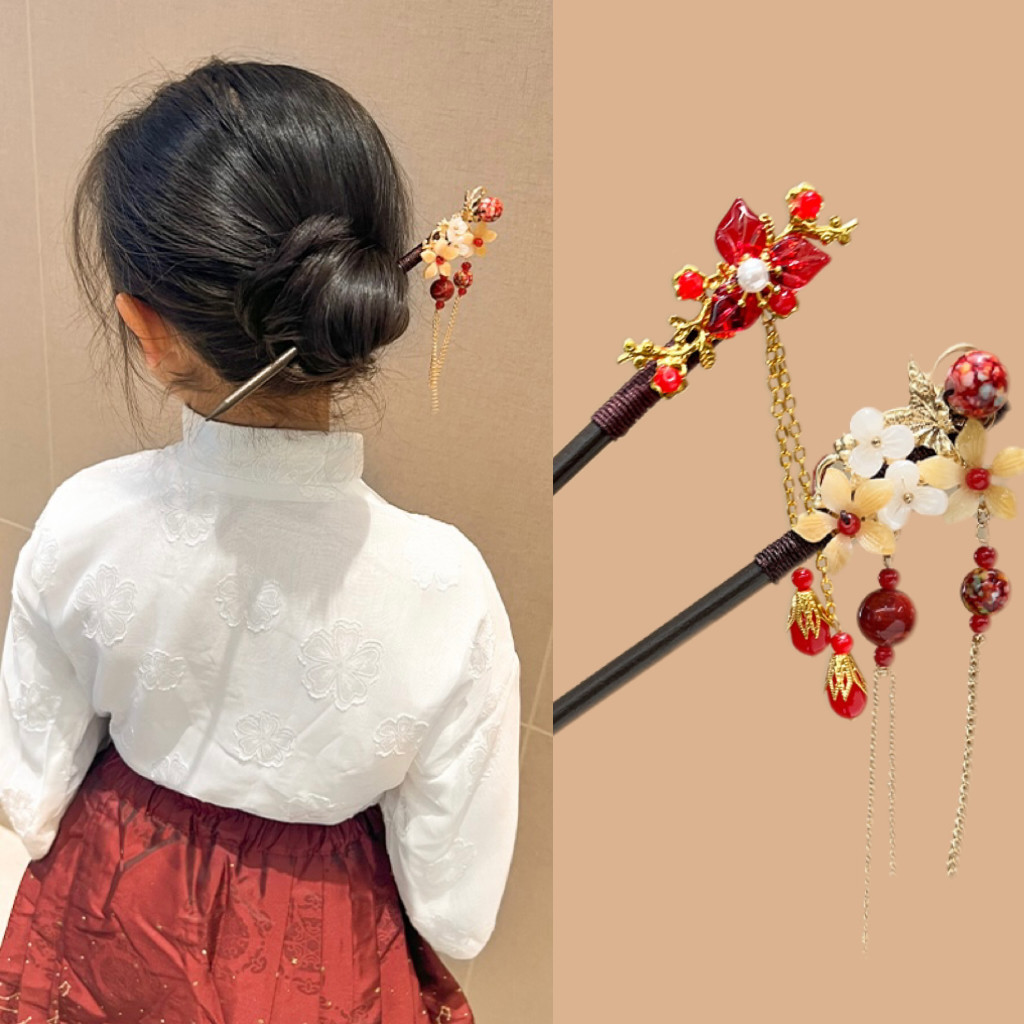 新中式木质发簪女童古风汉服旗袍簪子配饰红色盘发发钗马面裙头饰,童装/婴儿装/亲子装,发饰,淘宝优惠券,粉丝福利购,淘宝优惠卷