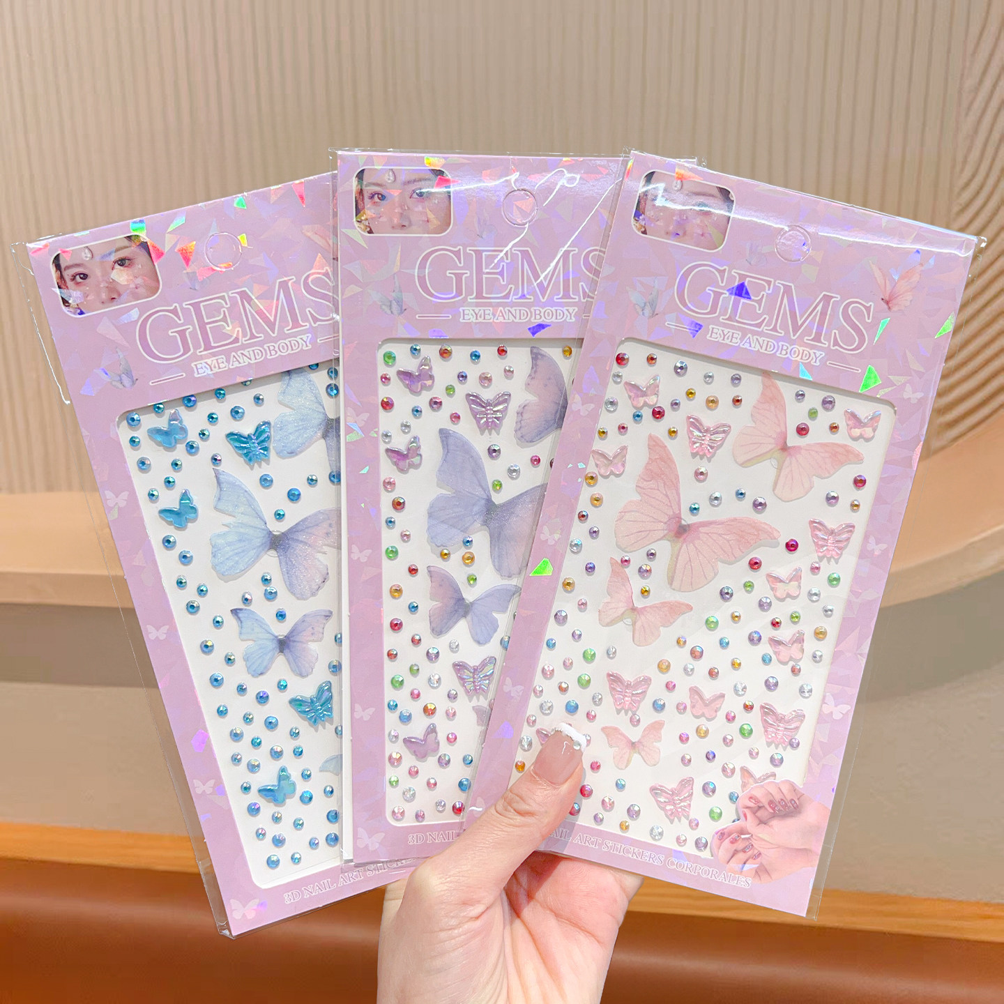 儿童蝴蝶贴纸舞台表演女童公主妆容贴演唱会装饰脸上贴薄纱蝴蝶面部装