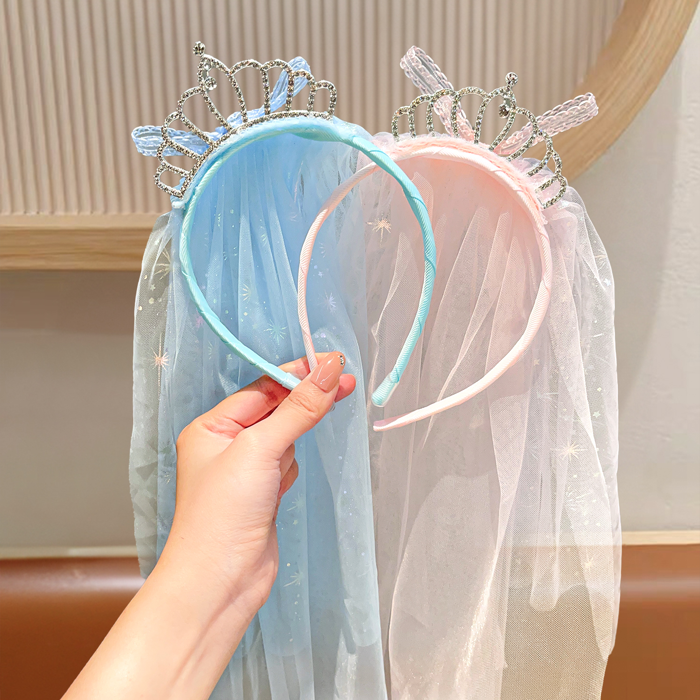 网纱生日装扮皇冠发箍蓬蓬纱儿童蝴蝶结女童头纱公主头饰头箍发饰