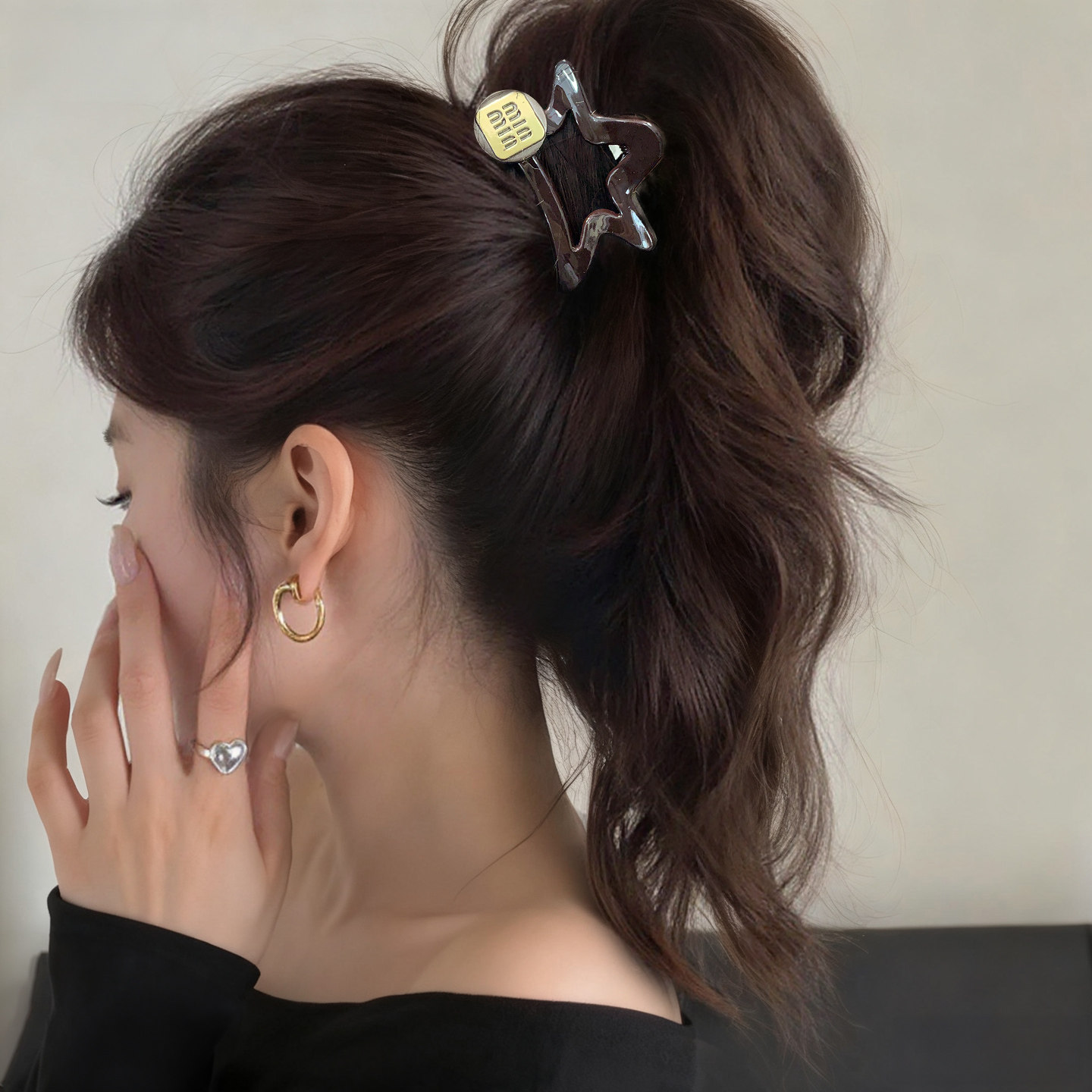 金标字母五角星高马尾抓夹