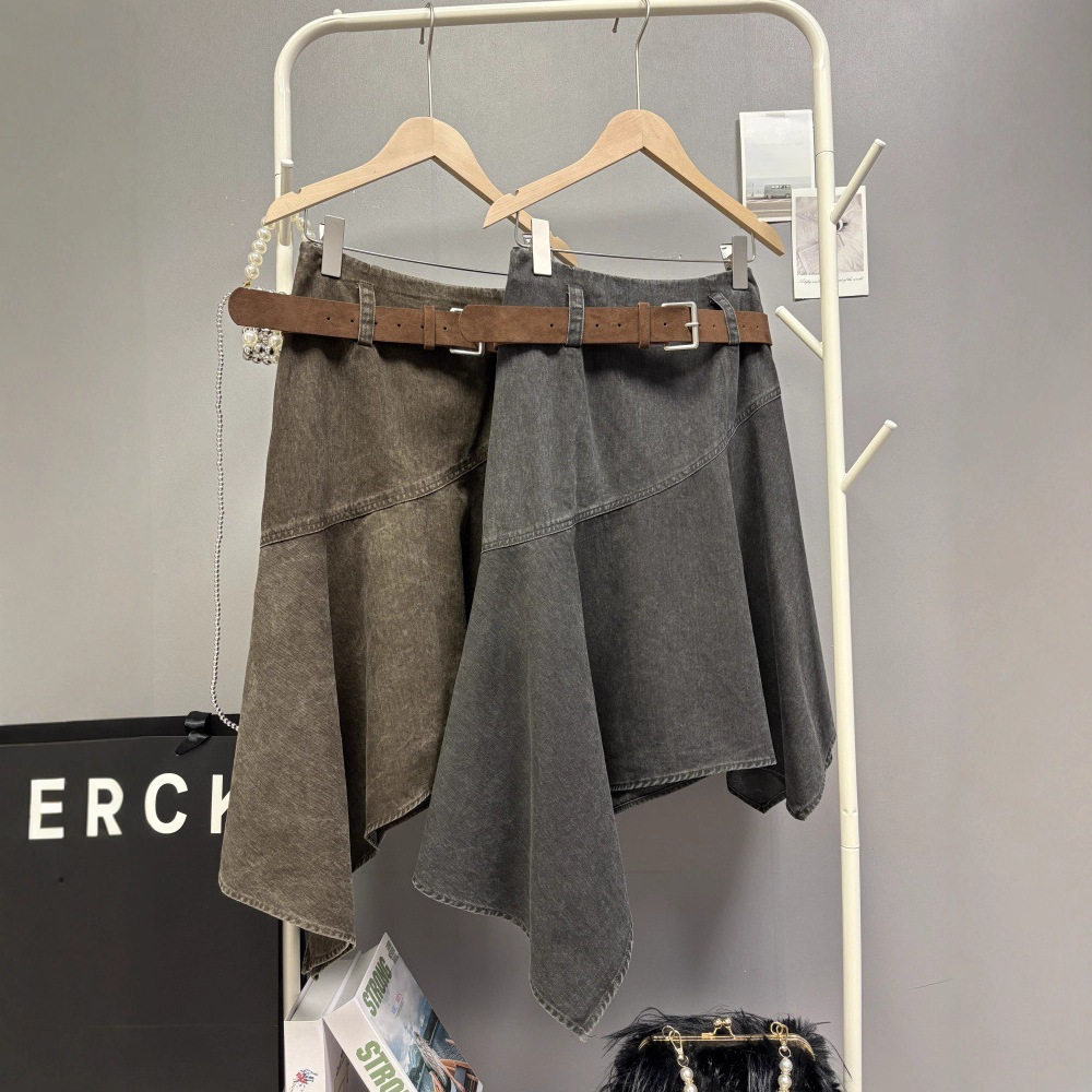 十三行2025秋冬装新款美式复古辣妹不规则短裙女防走光牛仔半身裙