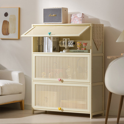 奶油风书架置物架落地家用书柜带门储物柜客厅置物柜靠墙收a0810