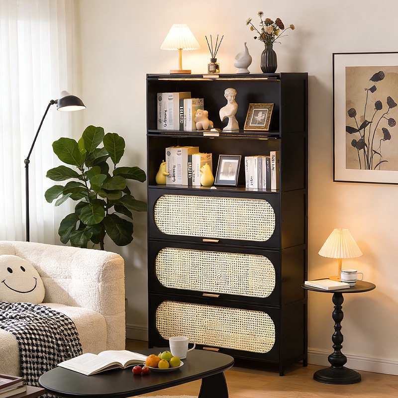 书架置物架落地家用客厅简易储物柜靠墙卧室书橱带门收纳防a0228