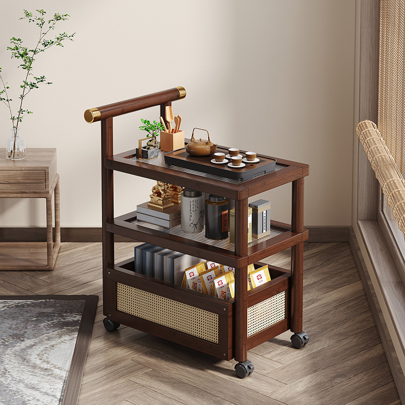 可移动多层零食置物架小推车楠竹茶几家用客厅简易沙发边几收纳架