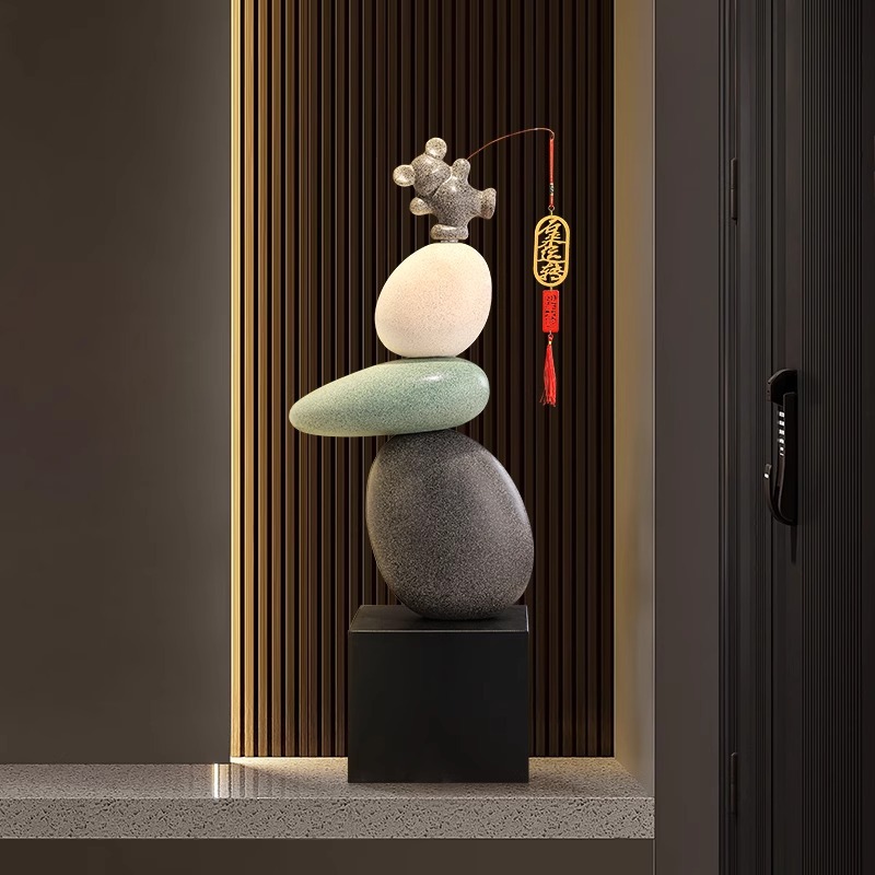 新中式时来运转入户玄关落地摆件客厅电视柜旁轻奢招财大型装饰品