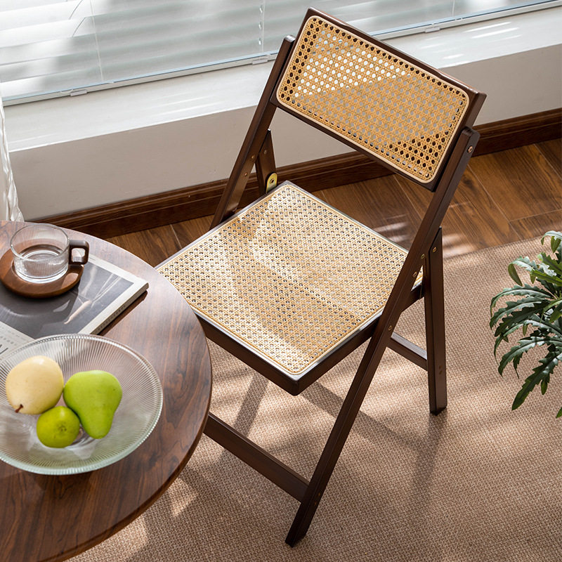 藤编折叠椅子家用餐椅现代简约客厅阳台软包带靠背户外可折叠藤椅