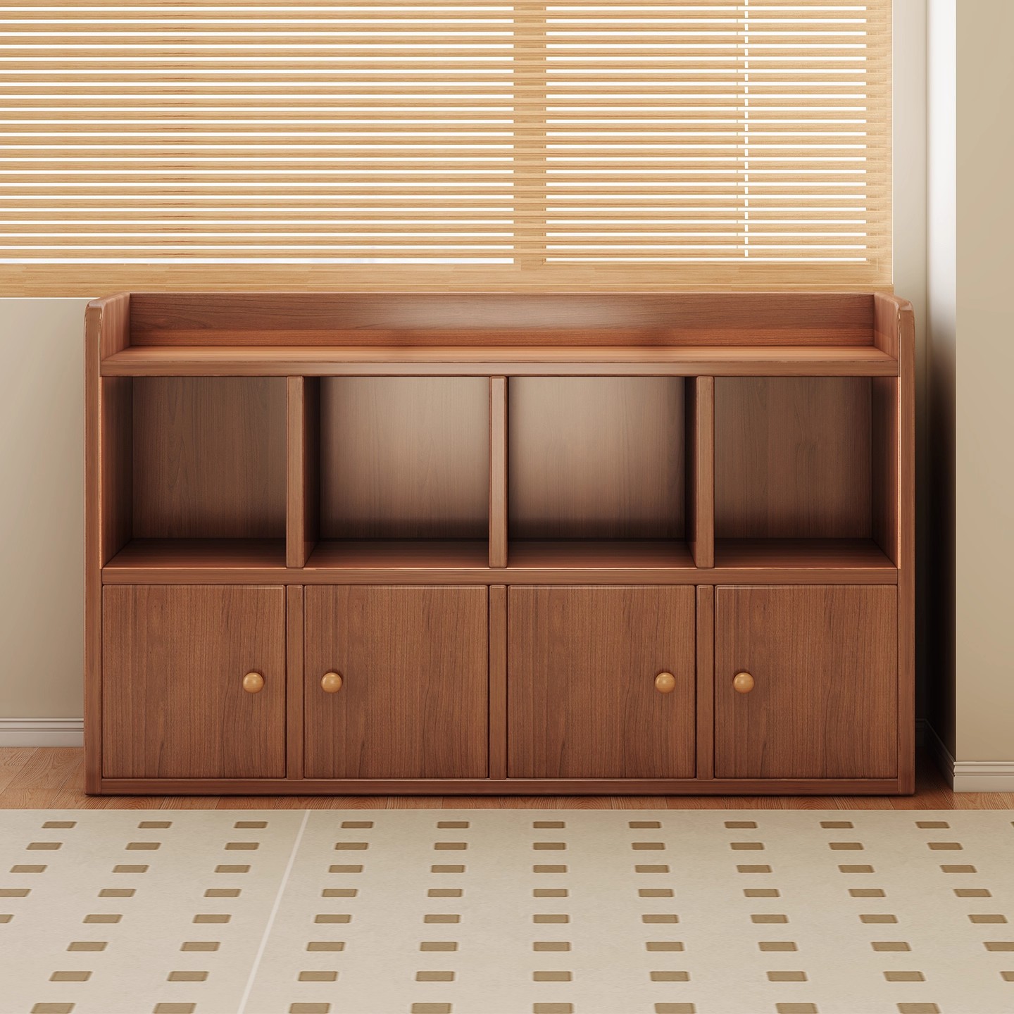 书柜储物收纳柜客厅落地置物柜靠墙飘窗柜茶水边柜胡桃色书架矮柜