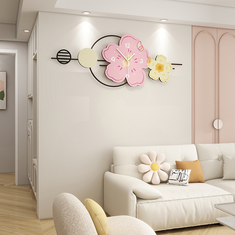 奶油风钟表客厅高级感现代餐厅装饰时钟表挂墙网红创意有钱花挂钟