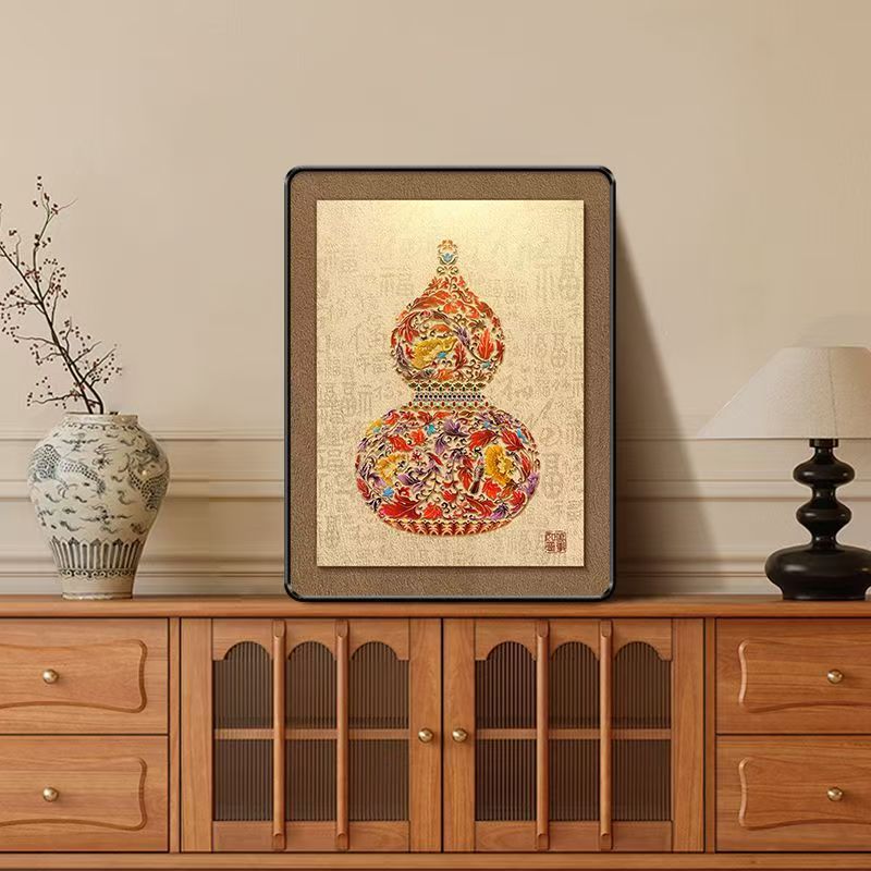 葫芦桌面摆画中古风福禄挂画客厅电视柜装饰画乔迁新居斗柜小摆台