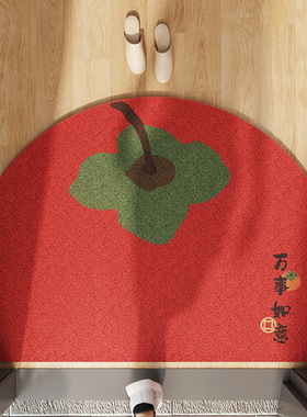 新款红色喜庆半圆丝圈入户门地垫家用玄关脚垫PVC刮沙耐磨进门垫