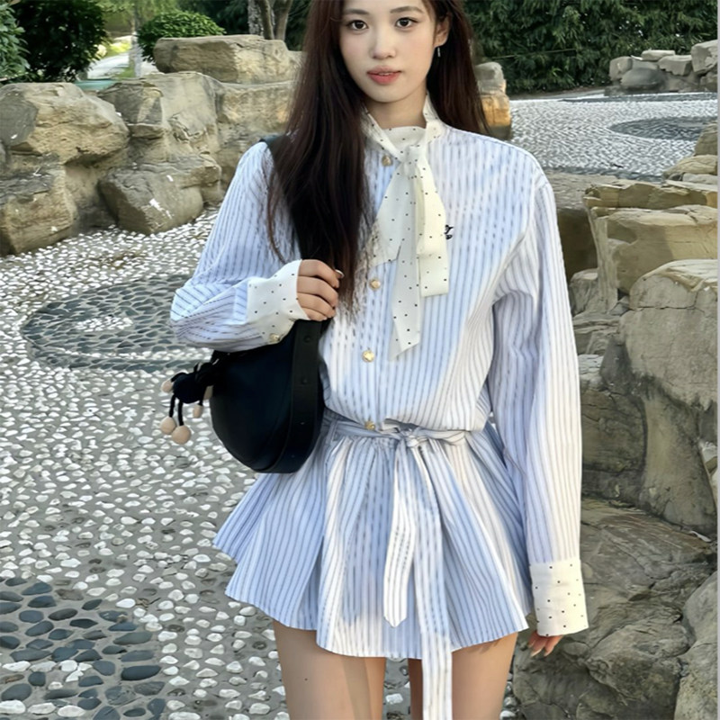 设计感小众学院风小个子衬衫连衣裙长袖高级感收腰千金风清纯掐腰