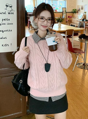 绝美独特漂亮miu系粉色毛衣