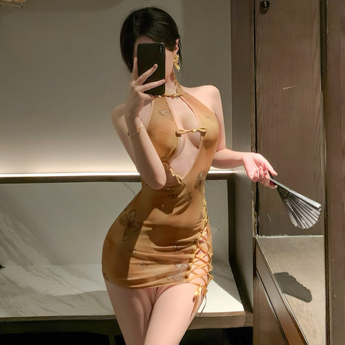 古风新中式旗袍绑带透视包臀内衣诱惑制服角色扮演套装qqny大码