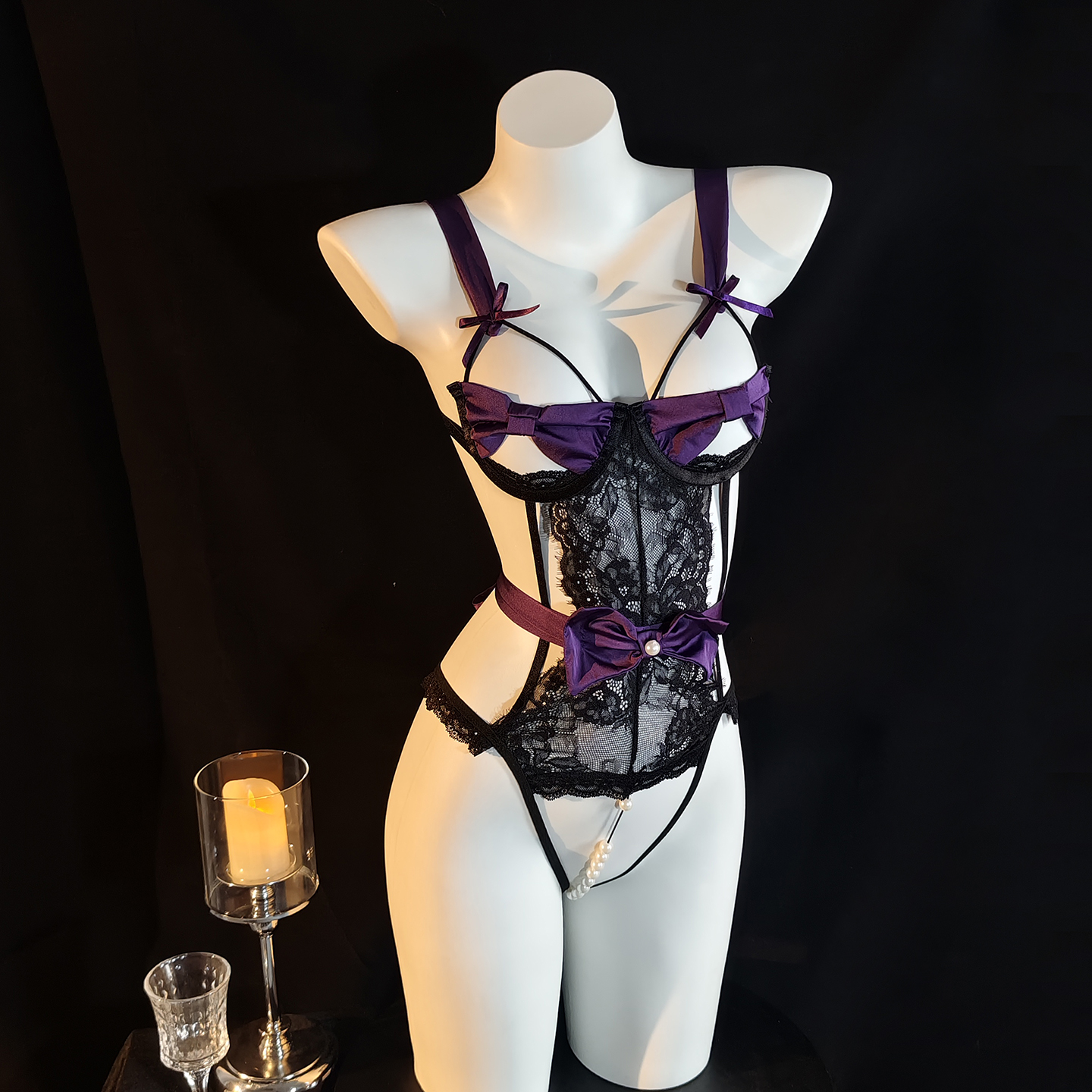 性感蕾丝珍珠肚兜女蝴蝶结绑带内衣套装钢圈聚拢制服小胸情q内衣