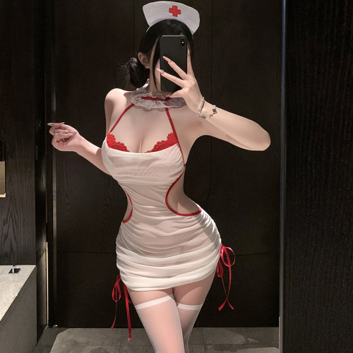 性感护士制服肚兜女挂脖蕾丝角色扮演套装纯欲睡衣情qu趣内衣大码