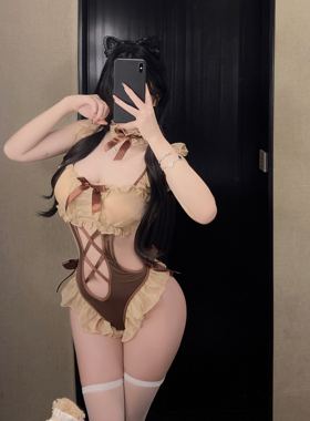 性感女仆制服肚兜镂空绑带床上约会内衣可爱纯欲连体衣大码qqny