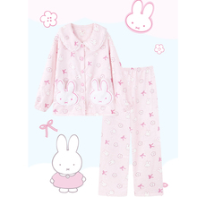 miffy米菲兔法兰绒加绒加厚冬季娃娃领睡衣女可爱卡通少女风粉色