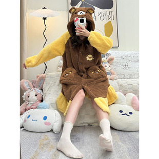 轻松熊睡衣女款秋冬季珊瑚绒熊妹可爱少女睡袍学生冬天家居服套装
