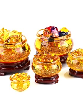 本色琉璃聚宝盆批发黄水晶聚宝盆装饰工艺品家居摆件透亮质量好