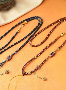 藏式手工编织棉线吊坠挂绳挂脖女民族风唐卡佛牌挂绳女毛衣链