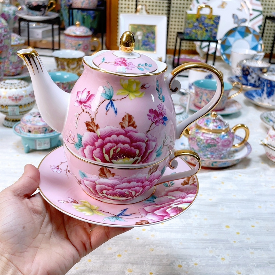 全新漏无完美 英格丽粉色牡丹花高骨子母壶,餐饮具,瓷器套装,淘宝优惠券,粉丝福利购,淘宝优惠卷