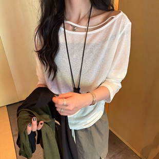侧边褶皱设计防晒T恤女2026夏季新款洋气套头薄款长袖罩衫空调衫