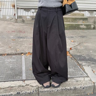 欧洲站2025秋冬新款高品质一粒扣宽松加厚休闲弯刀裤女显瘦阔腿裤