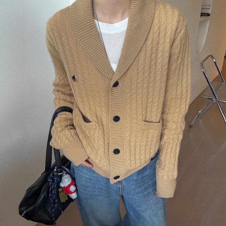 欧洲站2025冬装新款复古小翻领麻花纹羊毛针织开衫女休闲毛衣外套,女装/女士精品,毛针织衫,淘宝优惠券,粉丝福利购,淘宝优惠卷