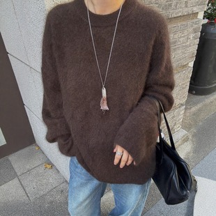 欧洲站2025冬装新款慵懒风宽松软糯蜜熊绒毛衣女套头长袖羊毛上衣