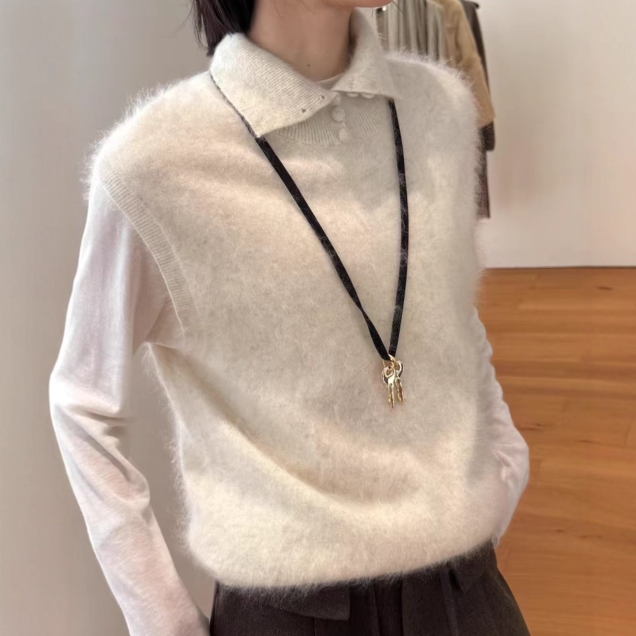 气质polo领软糯牦牛绒马甲背心