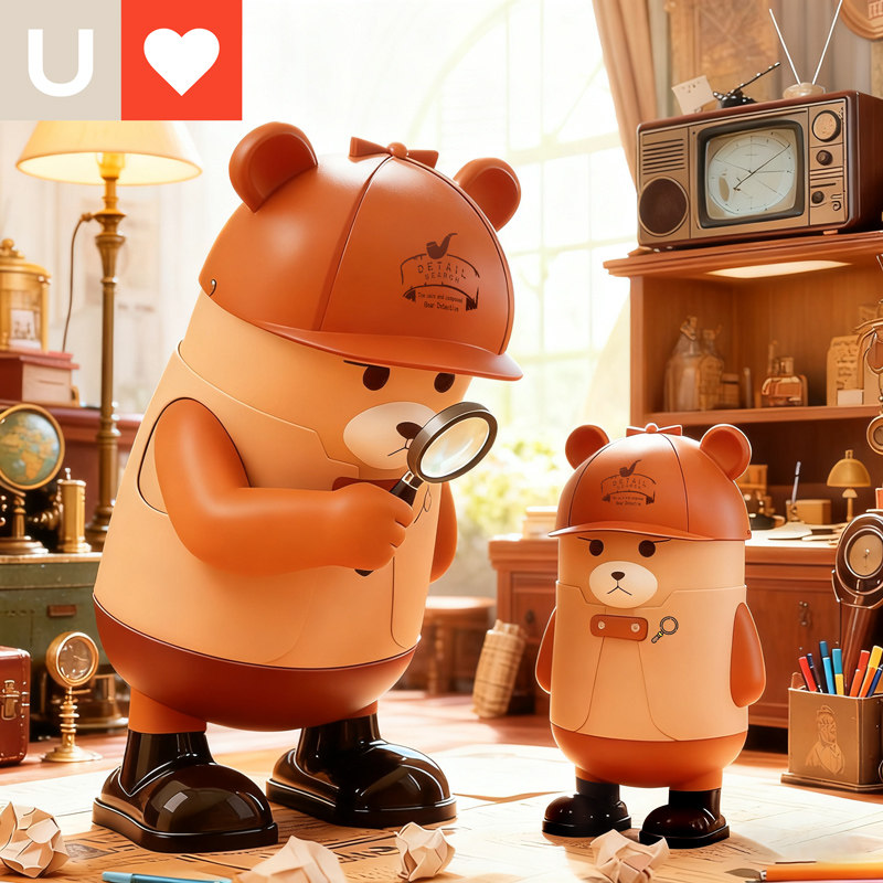 友耐侦探熊垃圾桶2026新款客厅可爱儿童房家用大容量翻盖卫生纸篓,家庭/个人清洁工具,垃圾桶,淘宝优惠券,粉丝福利购,淘宝优惠卷