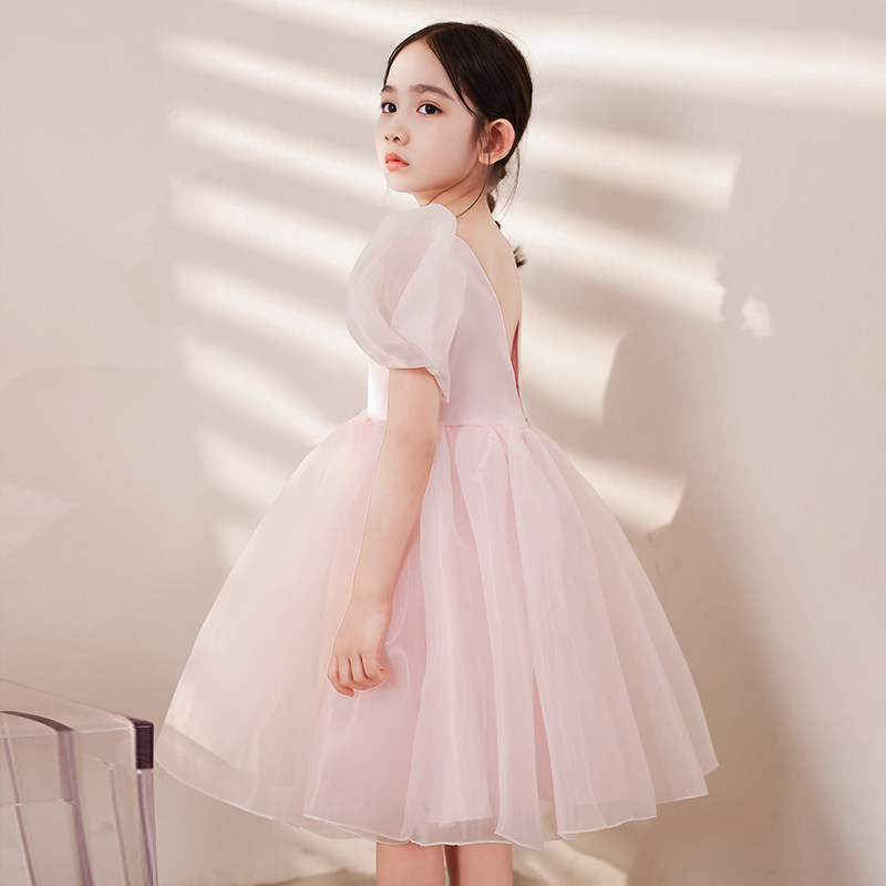 粉色女童生日礼服高端蓬蓬纱公主裙花童婚礼小女孩钢琴演奏演出服