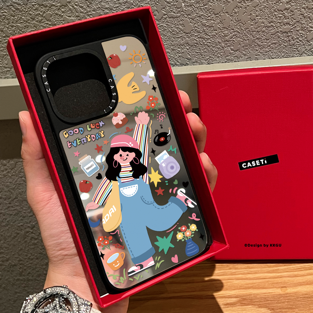 C家联名涂鸦快乐女孩适用苹果16promax手机壳iphone17pro磁吸MagSafe镜面15plus日韩ins网红14艺术少女13新款