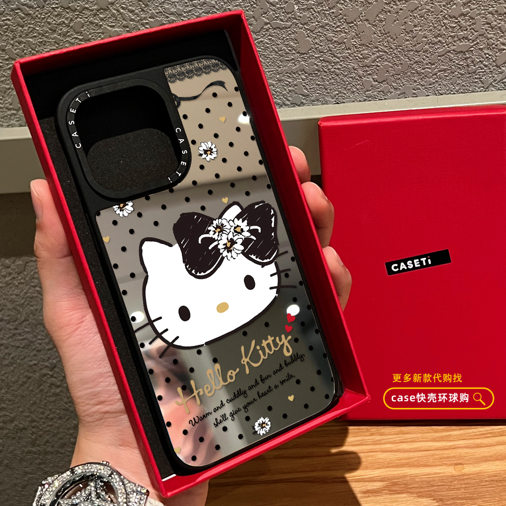C家波点雏菊蝴蝶结kitty猫头适用iphone16pro手机壳17promax苹果15pro镜面MagSafe磁吸14日韩少女13甜酷plus