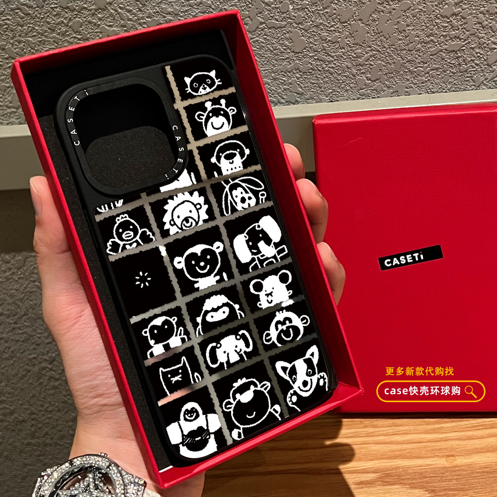 C家联名涂鸦插画社交电量黑白适用iphone17promax手机壳16pro苹果15磁吸MagSafe镜面14plus潮牌13网红12/Air